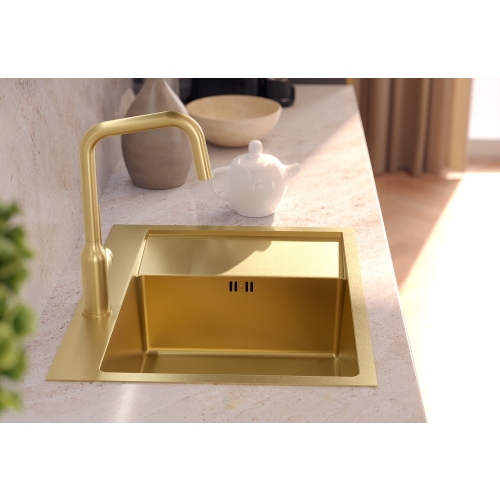 Zlewozmywak stalowy 1 komorowy z krótkim ociekaczem Russel 116 kolor złoty